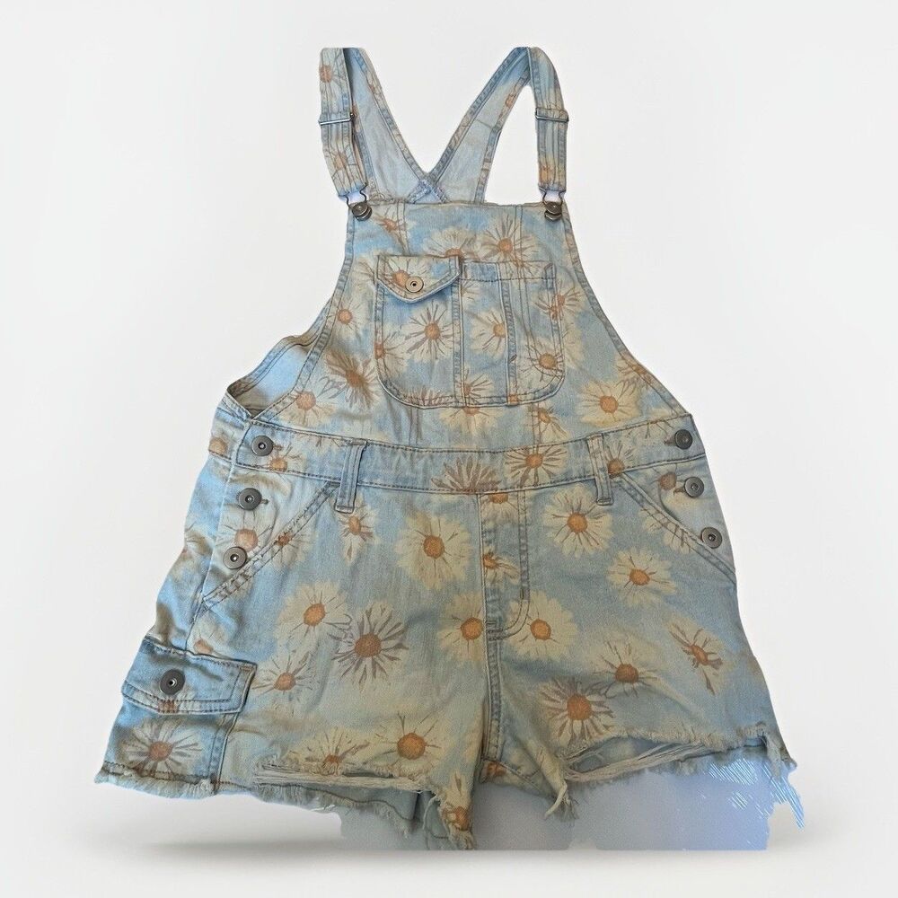 Sunflower Denim Short Overalls Sz Med Boho Distressed Festival Y2K Whimsy Fun